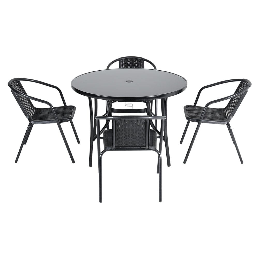 2/4 Seater Outdoor Round Table Garden Tempered Glass Table and Rattan Chairs Garden Dining Sets Living and Home 