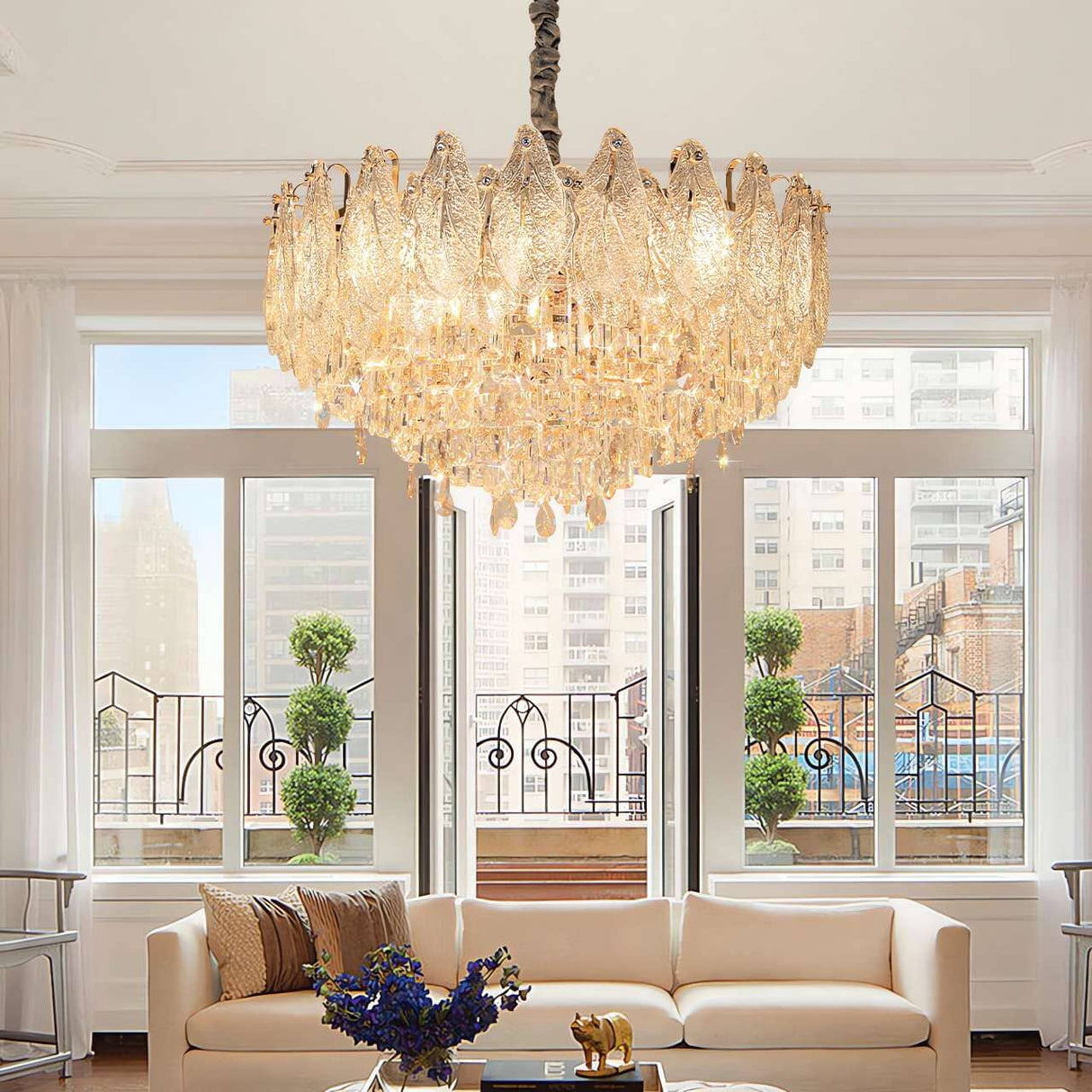 Lightsin Champagne Gold Crystal Leaf Chandelier Lightsin UK 