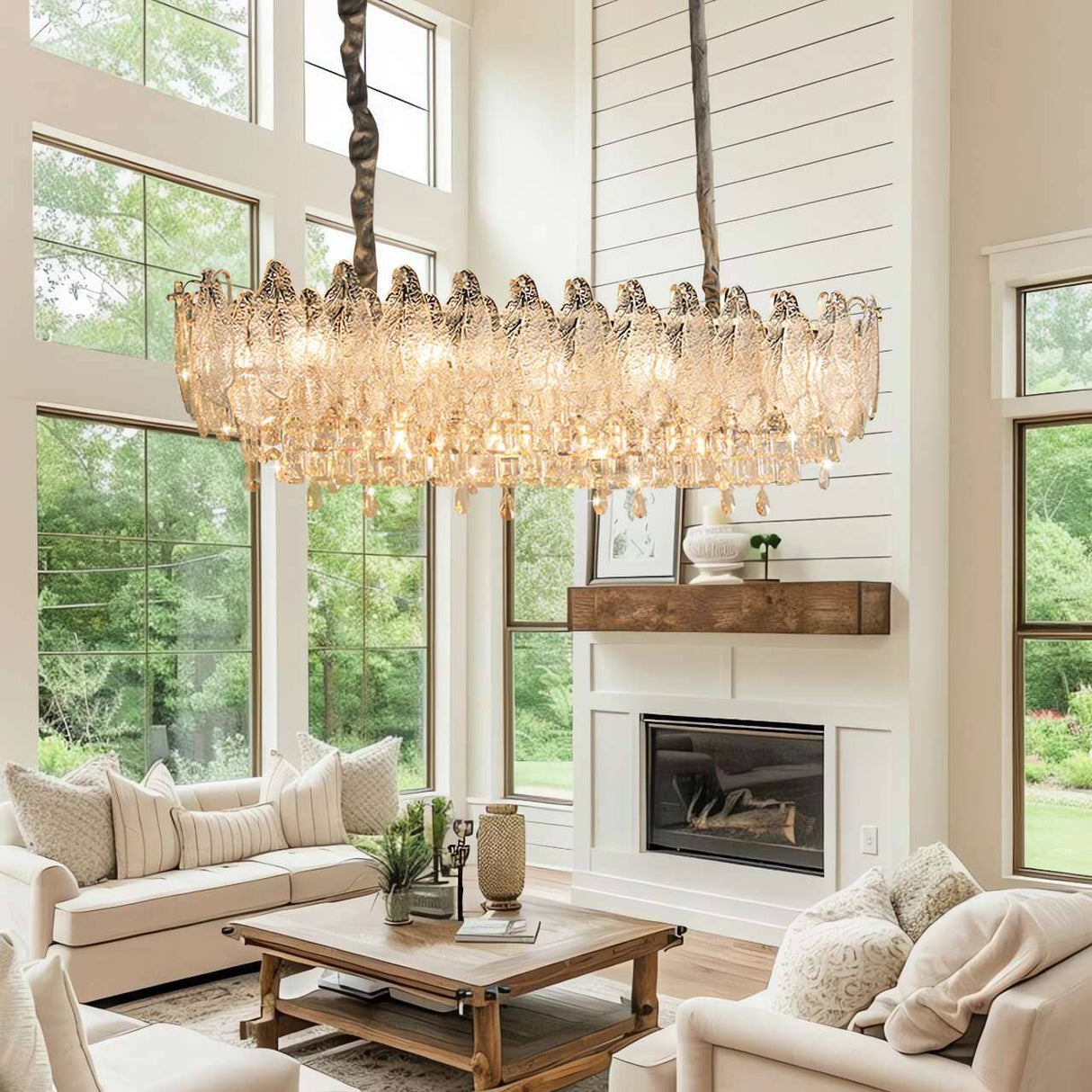 Lightsin Champagne Gold Crystal Leaf Chandelier Lightsin UK 