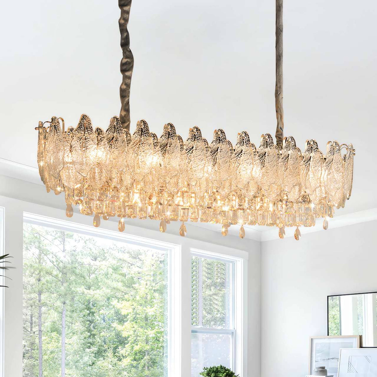 Lightsin Champagne Gold Crystal Leaf Chandelier Lightsin UK 