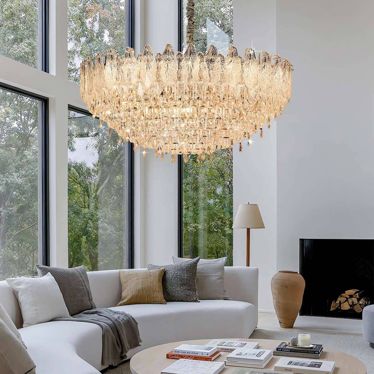 Lightsin Champagne Gold Crystal Leaf Chandelier Lightsin UK 