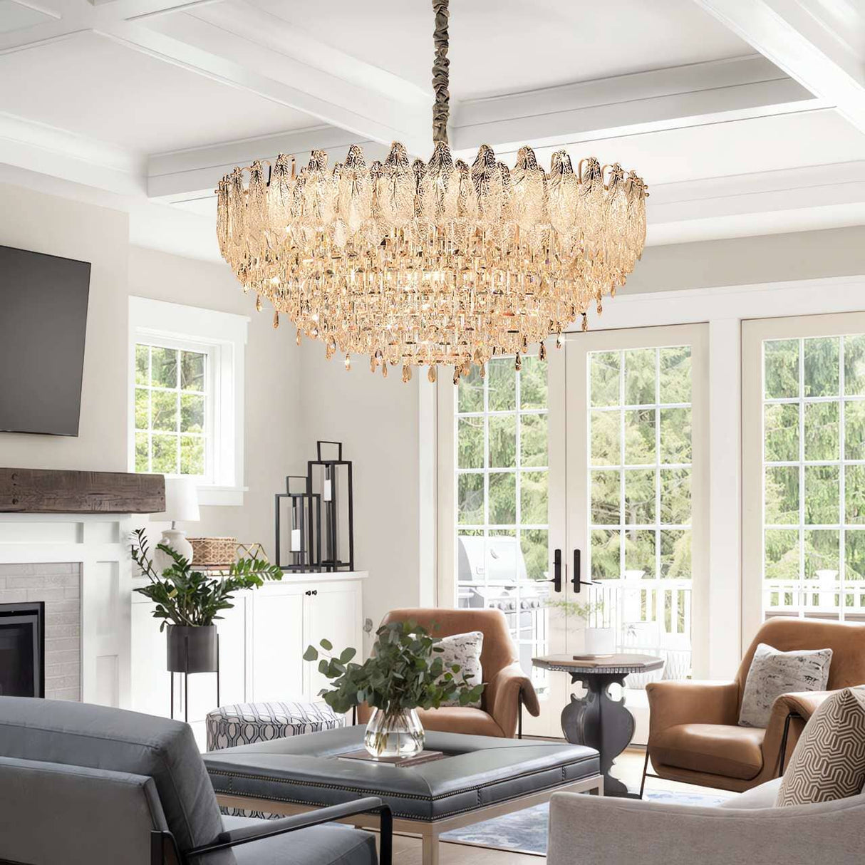 Lightsin Champagne Gold Crystal Leaf Chandelier Lightsin UK 