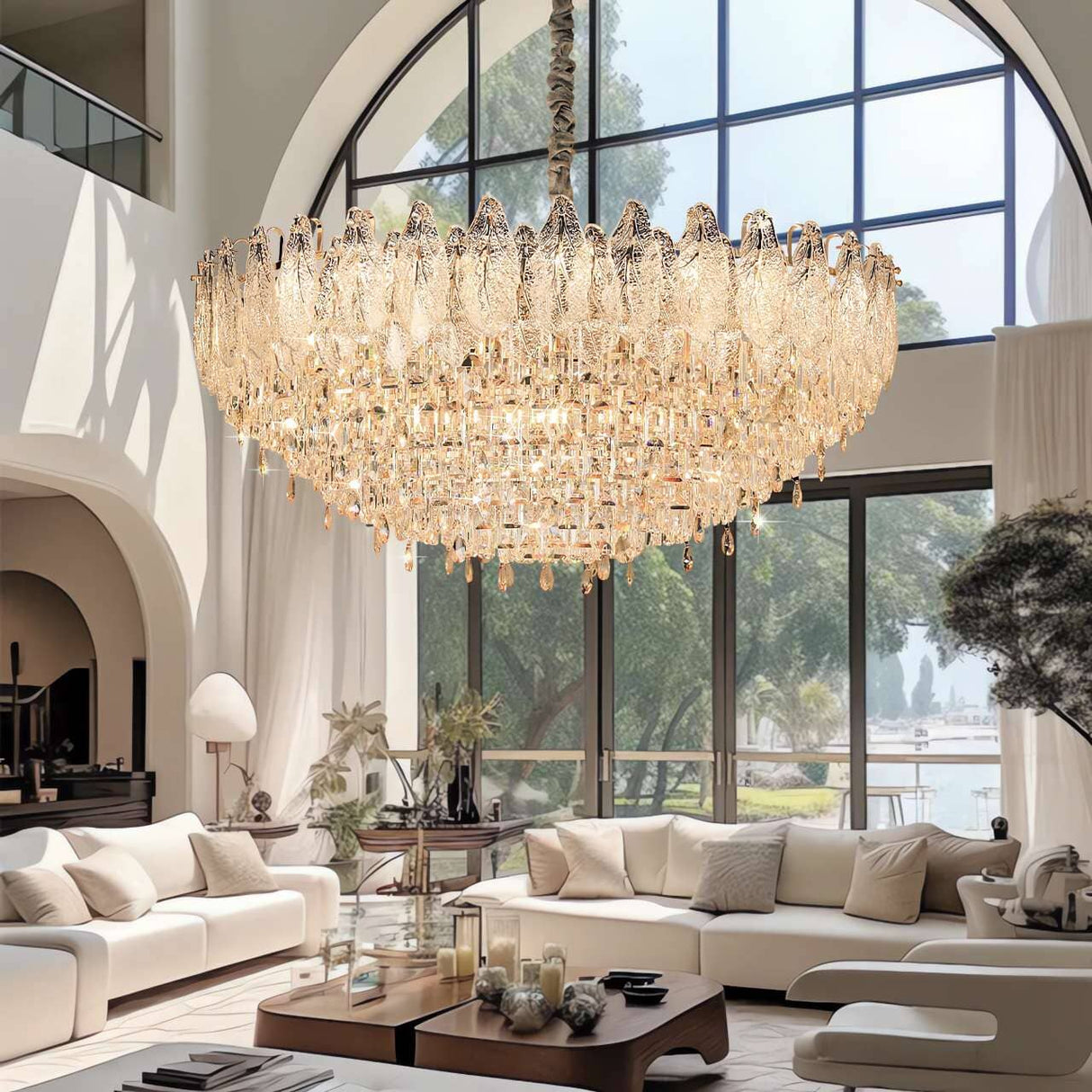 Lightsin Champagne Gold Crystal Leaf Chandelier Lightsin UK 