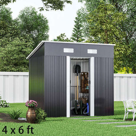 4 x 6 ft / 4 x 8 ft Steel Garden Shed with Skillion Roof Top Steel Black/Green Garden Sheds Living and Home Black 4' x 6' ft 