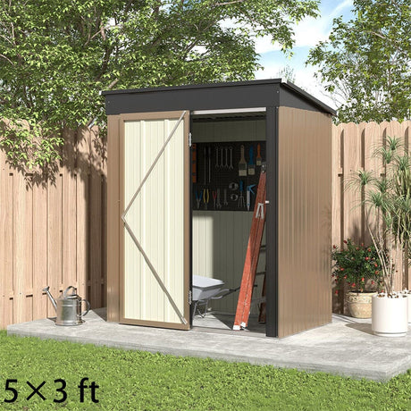 4 x6/ 5 x3 /6 x8 ft Metal Classic Lockable Tool Storage Bike Shed Brown Shed Garden Sheds Living and Home 5 x3 ft 