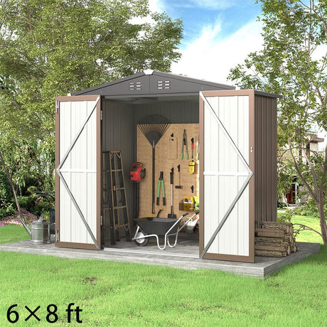 4 x6/ 5 x3 /6 x8 ft Metal Classic Lockable Tool Storage Bike Shed Brown Shed Garden Sheds Living and Home 6x 8ft 