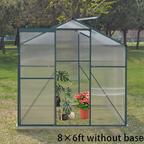 4×6 ft/ 6×6 ft/ 8×6 ft/ 10×6 ft Garden Greenhouse Green Framed with Vent Greenhouses Living and Home 8' × 6' ft Without Base 