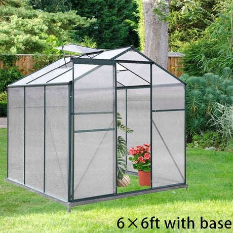 4×6 ft/ 6×6 ft/ 8×6 ft/ 10×6 ft Garden Greenhouse Green Framed with Vent Greenhouses Living and Home 6' × 6' ft With Base 