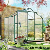 4×6 ft/ 6×6 ft/ 8×6 ft/ 10×6 ft Garden Greenhouse Green Framed with Vent Greenhouses Living and Home 4' × 6' ft With Base 