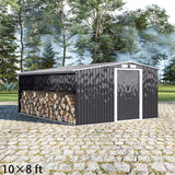 4×8/ 6×8 / 8×8/ 10×8ft Steel Garden Storage Bike Shed with Gable Roof Top Air Circulation Design Garden Sheds Living and Home 10x 8 ft 