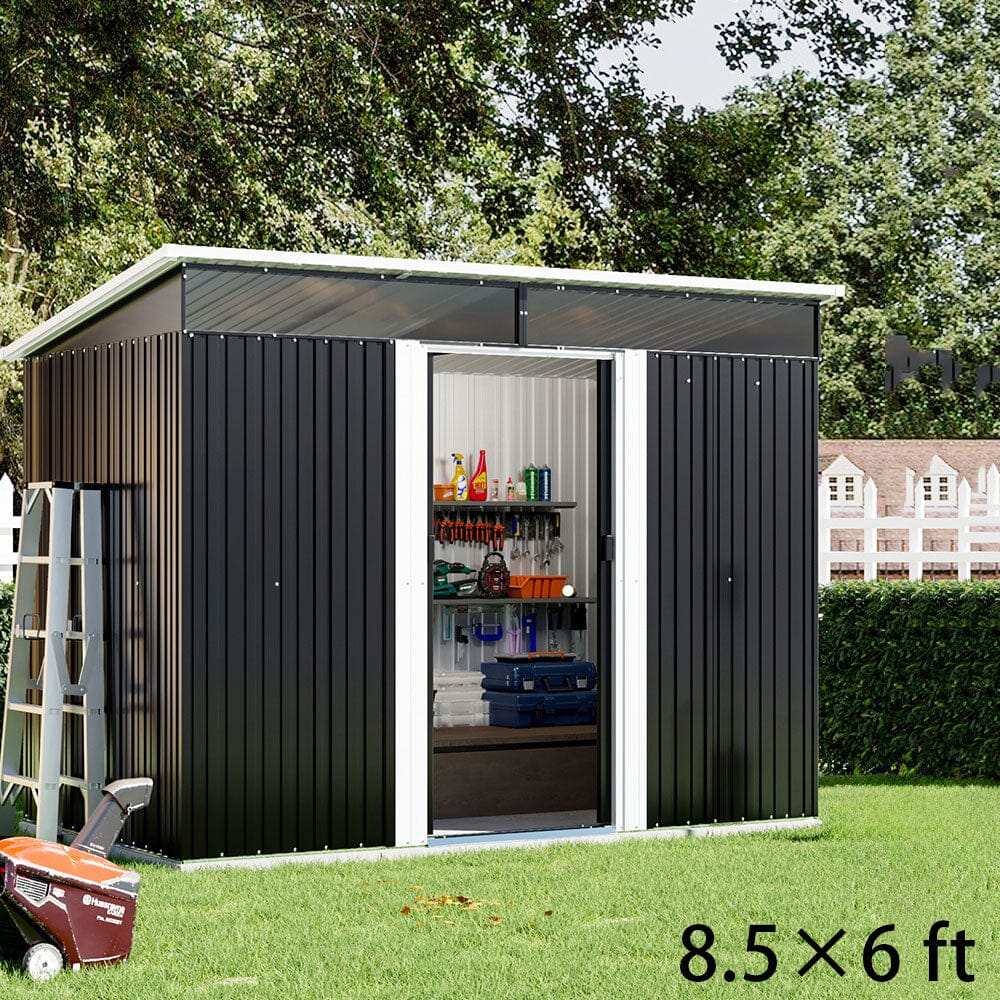 8.5X4ft/ 8.5X6ft Metal Garden Bike Sheds Storage Shed with Lockable Sliding Doors Garden Sheds Living and Home 8.5X6ft 