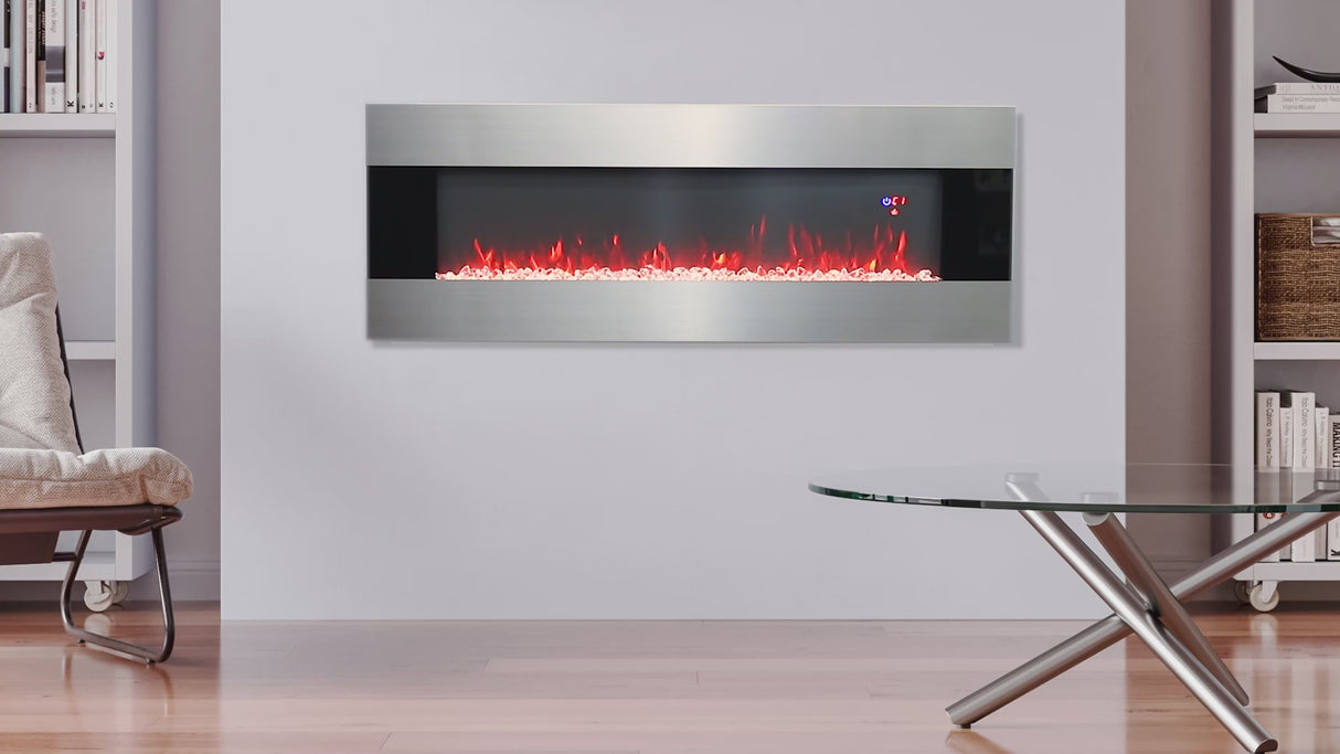 40 Inch Silver Electric Fireplace Wall Mounted Electric Fireplaces with Multi-color Flames