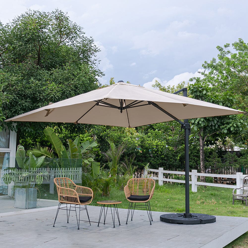 Light Grey 3 x 3 m Square Cantilever Parasol Outdoor Hanging Umbrella for Garden and Patio Parasols Living and Home Khaki Parasol + Cross Base + Round Water Tank 