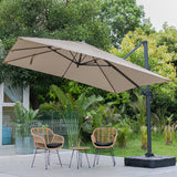 Light Grey 3 x 3 m Square Cantilever Parasol Outdoor Hanging Umbrella for Garden and Patio Parasols Living and Home Khaki Parasol + Cross Base + Square Water Tank 