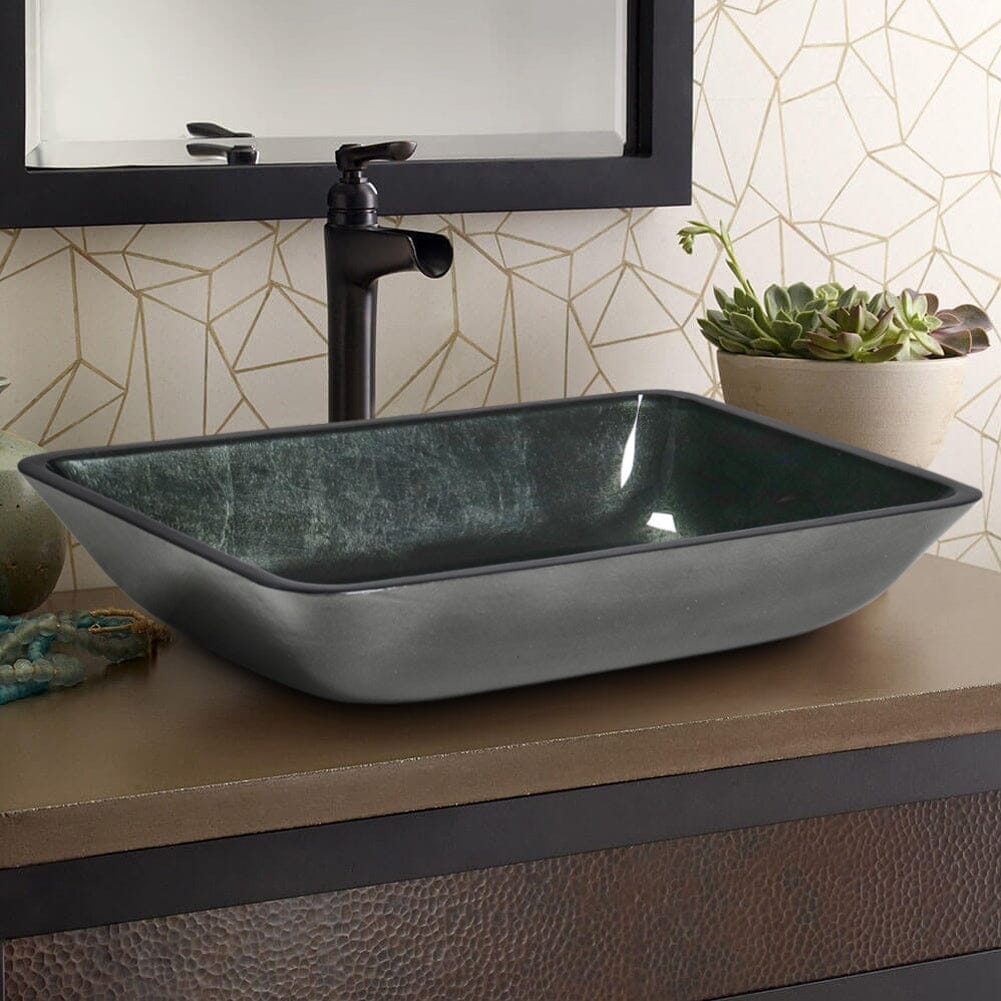 46cm W Rectangular Tempered Glass Bathroom Art Design Sink – Living And 