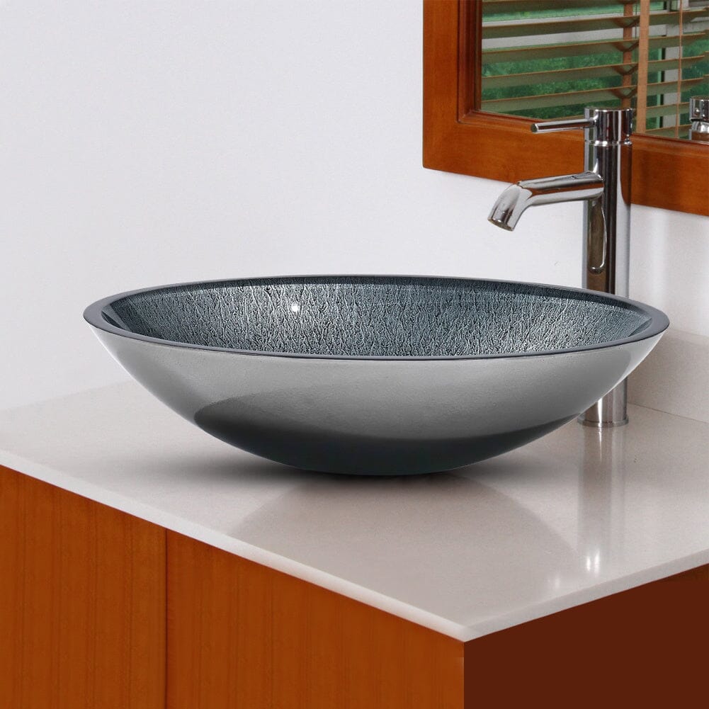 Oval Bathroom Art Tempered Glass Sink Bathroom Sinks Living and Home Black 