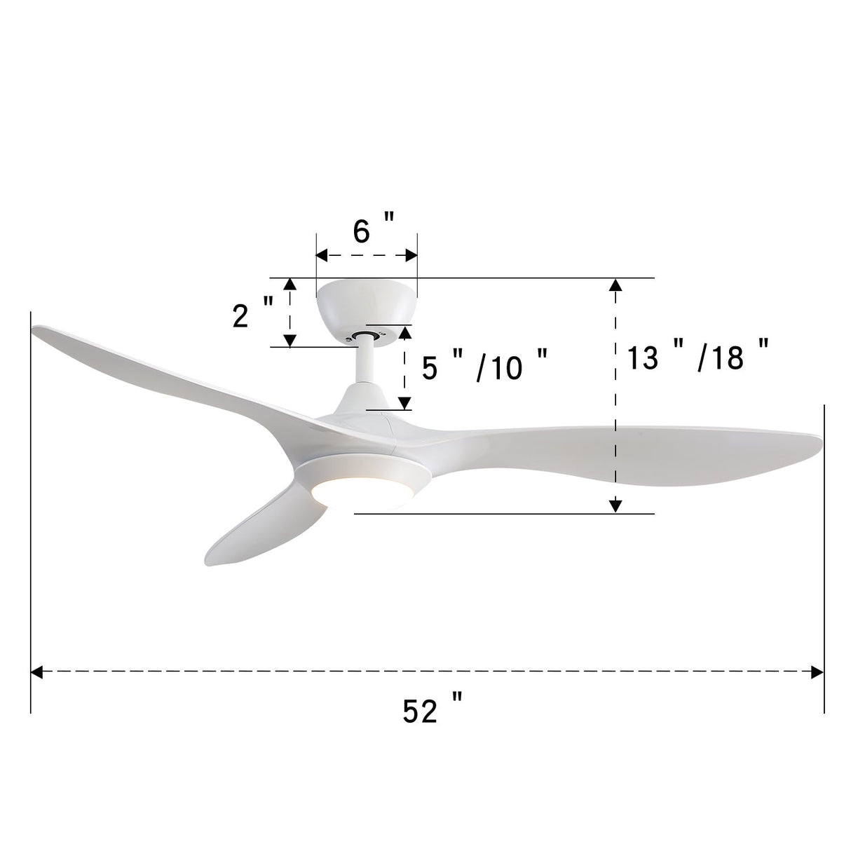 52inch Reversible Ceiling Fan W/Light Remote Control 3/5 Blades 5 Speed Timer Ceiling Light Living and Home 