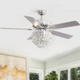 Chrome Ceiling Fan 5 Blades LED Crystal Chandelier & Remote Control 52Inch Ceiling Light Living and Home 1# 