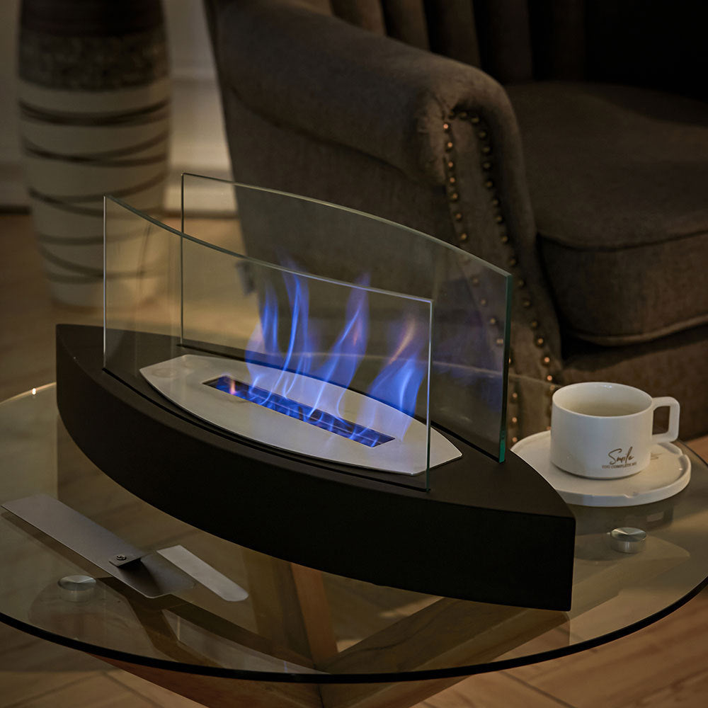 60cm Wide Black Tabletop Bio-Ethanol Fireplace with Flame Guard ...