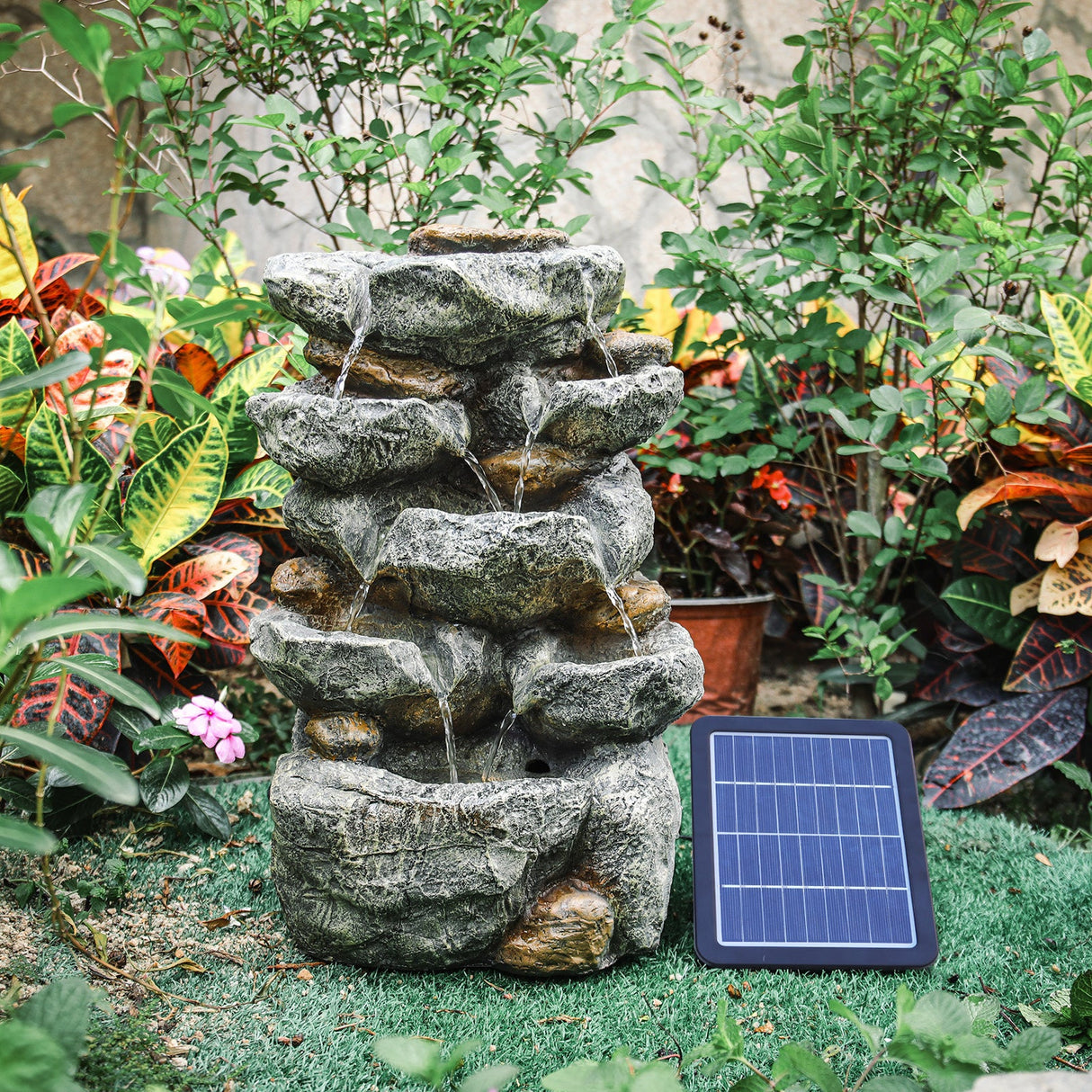 47cm Height Solar Power Garden Water Feature Cascading LED Rockfall Fountains & Waterfalls Living and Home 2.0New 