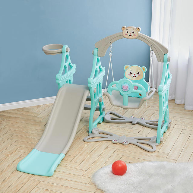 Fun Indoor and Outdoor Swing and Slide Set for Kids Swing Sets & Playsets Living and Home Cyan 