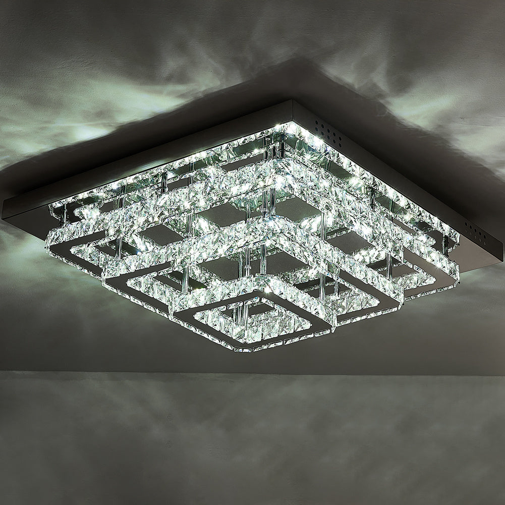 96w LED Ceiling Light 70 x 70 cm Square 3 Tier Crystal Chandelier Ceiling Light Living and Home Dimmable (with remote) 