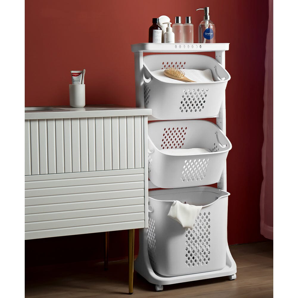 2/3-Tier Bathroom Plastic Storage Trolley Laundry Basket Laundry Baskets Living and Home 