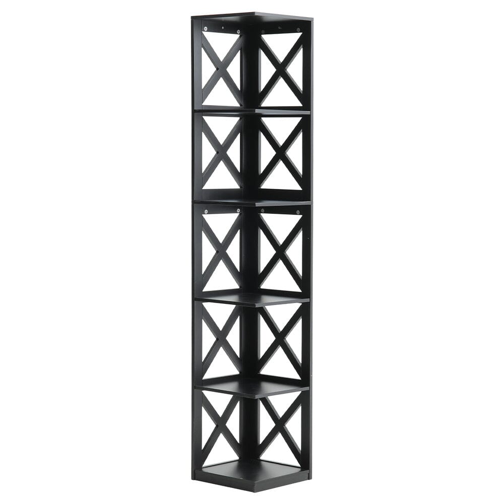 Black/White Wooden 5 tier Rectangular Vertical Living Room Shelf Shelves & Racks Living and Home 