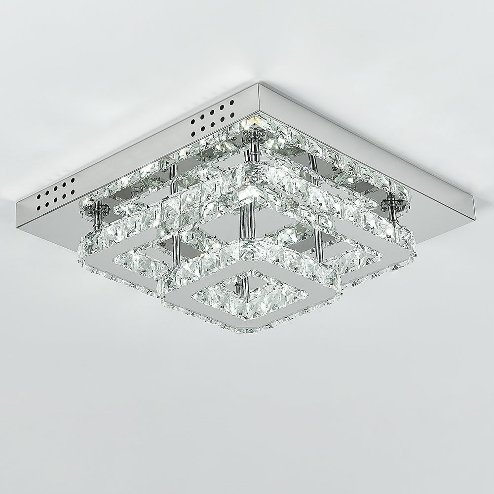 Modern Square Tiered Crystal Ceiling Light Ceiling Light Living and Home W 40 x L 40 x H 14 cm Non-Dimmable White Glow