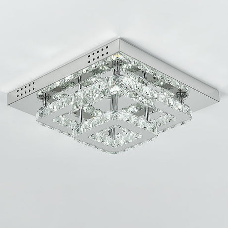 Modern Square Tiered Crystal Ceiling Light Ceiling Light Living and Home W 40 x L 40 x H 14 cm Non-Dimmable White Glow