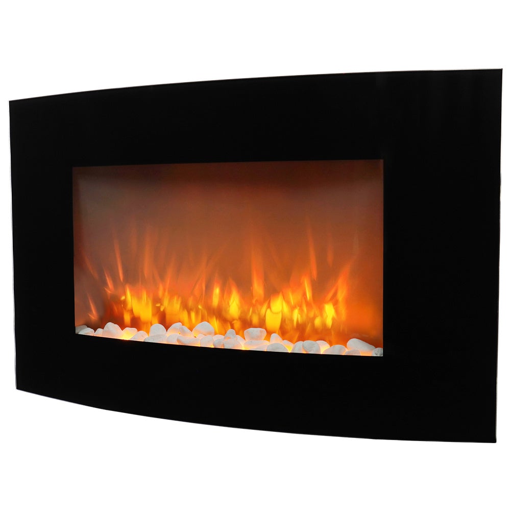 35 Inch Wall Mounted Curved LED Electric Fireplace Tempered Glass Black Fireplaces Living and Home 