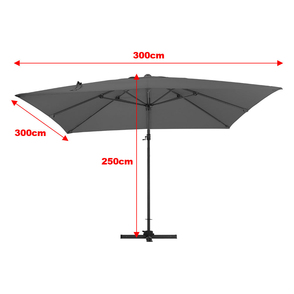 Dark Grey 3 x 3 m Square Cantilever Parasol Outdoor Hanging Umbrella for Garden and Patio Parasols Living and Home 