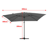 Dark Grey 3 x 3 m Square Cantilever Parasol Outdoor Hanging Umbrella for Garden and Patio Parasols Living and Home 