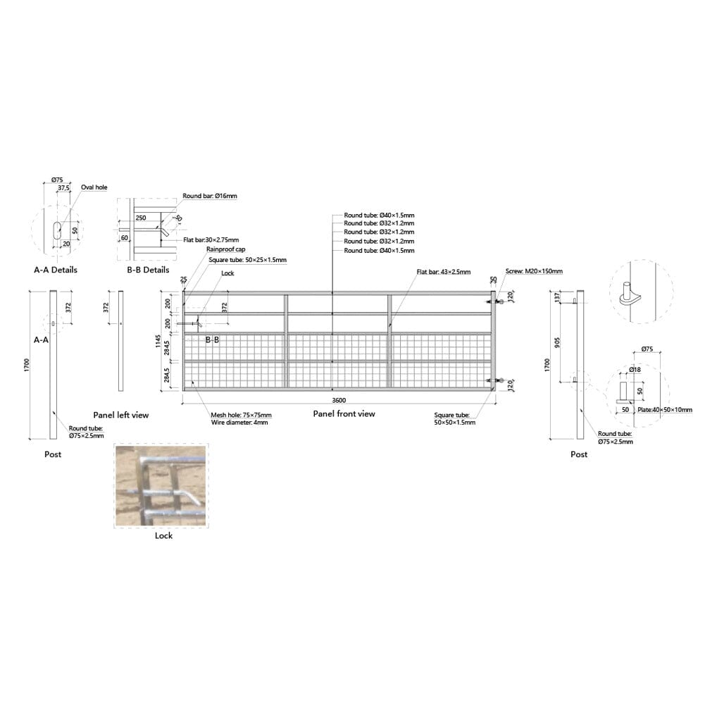 Durable and Rust-Resistan Half Mesh Metal Field Farm Gate Farm Gates Living and Home 