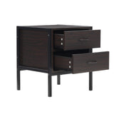 Retro Style Wooden Bedside Cabinet Metal Frame Nightstand with 2 Drawers Cabinets Living and Home 