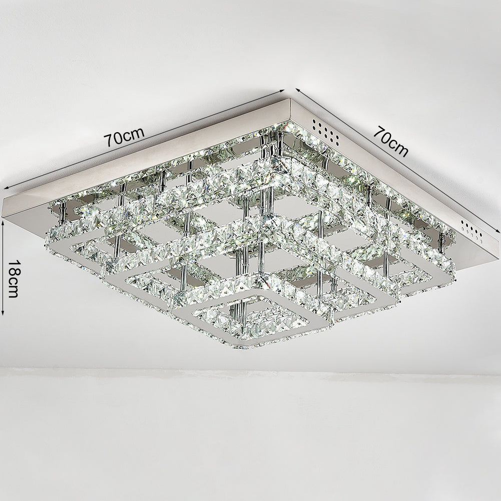 96w LED Ceiling Light 70 x 70 cm Square 3 Tier Crystal Chandelier Ceiling Light Living and Home 