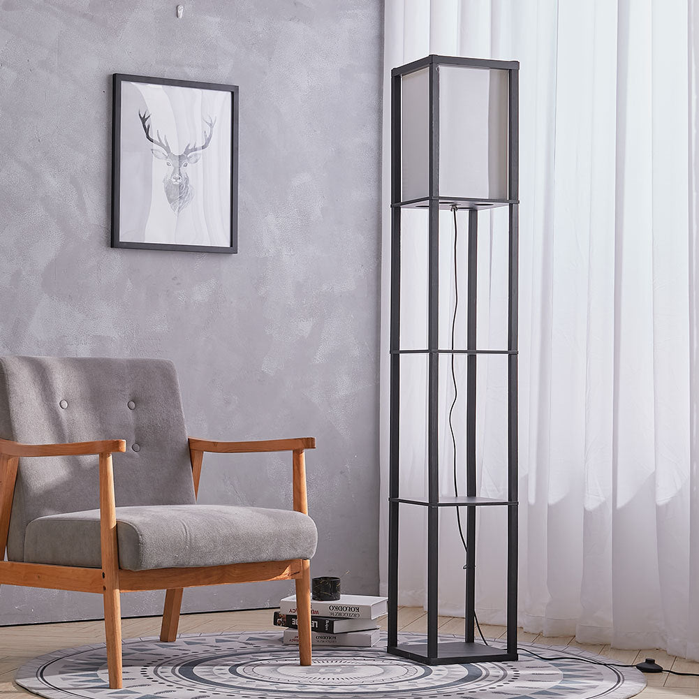 Wooden Floor Lamp with Shelves 3 Layers Open Storage Shelves Lighting Living and Home 