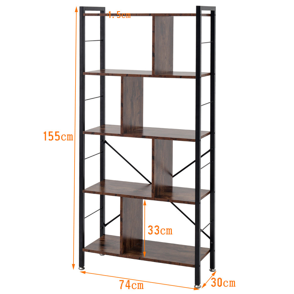 61'' H x 29'' W Steel Bookcase Industrial Bookshelf Bookcases & Standing Shelves Living and Home 