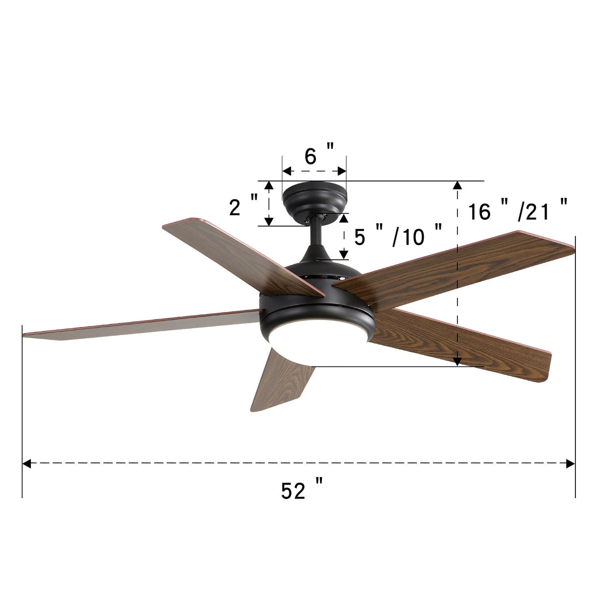 Wooden Blades Ceiling Fan with LED Lamp Light Dimmable & Remote 52Inch Ceiling Light Living and Home 