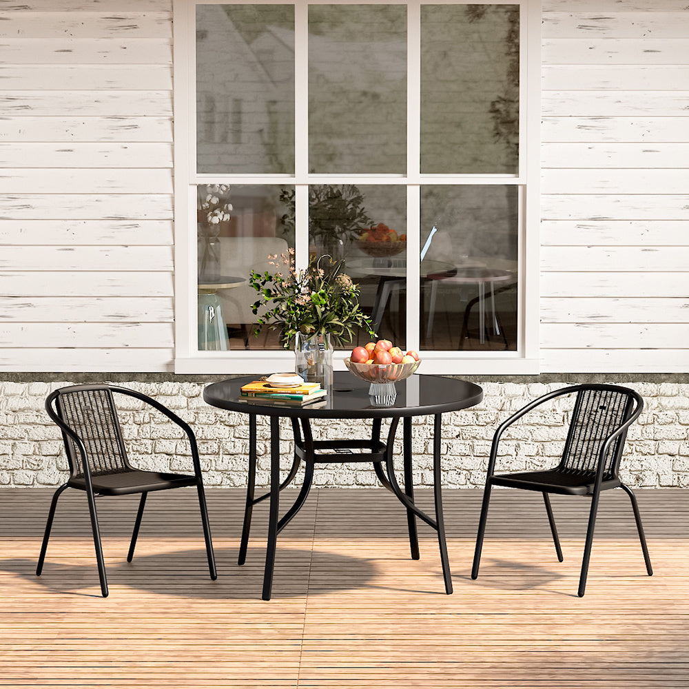 Outdoor Round Dining Set Tempered Glass Table and Rattan Chairs GARDEN DINING SETS Living and Home 