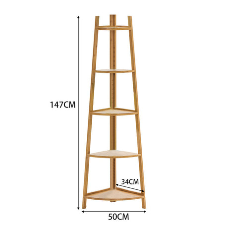 3/4/5 Tier Corner Ladder Shelf Bookcase Plant Flower Display Stand Storage Rack Bookcases & Standing Shelves Living and Home Beige 5 Layer: 147H x 50W x 34D cm 