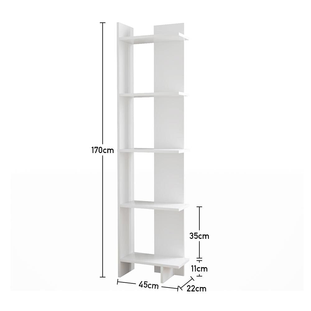 5 Tier Bookshelf Shelf Storage Shelving Unit Corner Rack Display Stand Bookshelves Living and Home White 