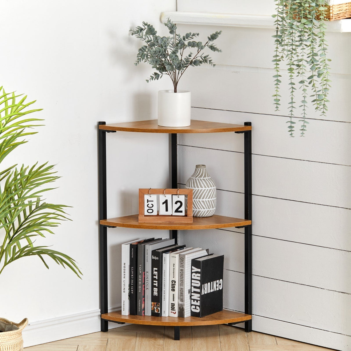 3/4 Shelves Triangle Corner Shelf Rack Bookcase Storage Unit Shelves & Racks Living and Home 3 Shelves 