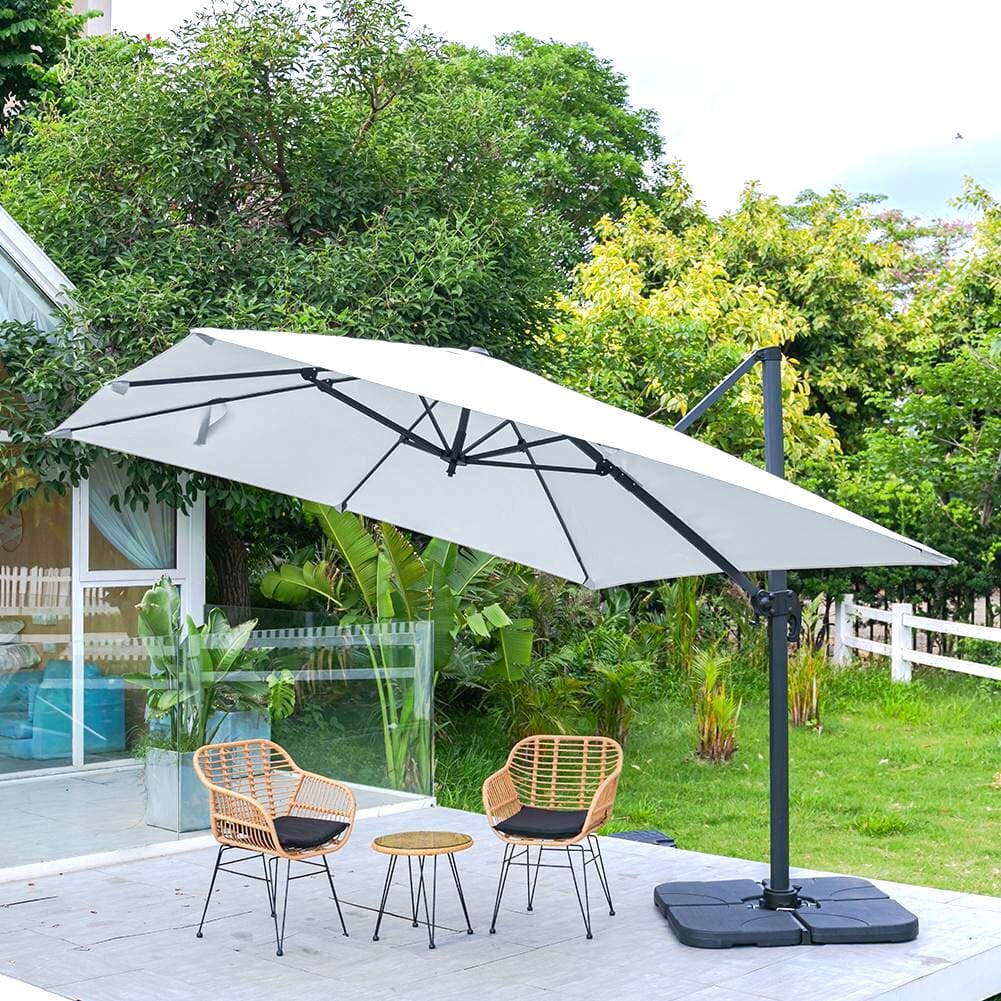 Copy of Light Grey 3 x 3 m Square Cantilever Parasol Outdoor Hanging Umbrella for Garden and Patio Parasols Living and Home Parasol + Cross Base + Petal Water Tank 