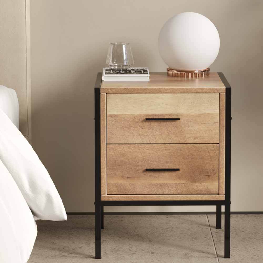 2 Drawers Industrial Bedside Table Vintage Nightstand End Table End Tables Living and Home 