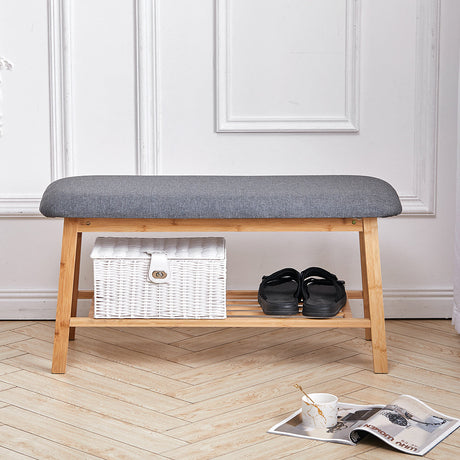 Shoe Bench Bamboo 2 Tier with Shoe Storage Rack Bench Living and Home 