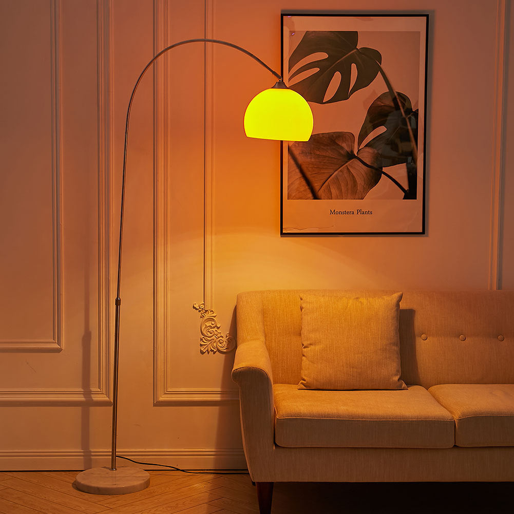 Arch Standing Floor Lamp, Orange/White Lampshade, Marble Base, Reading Light Floorlamp Living and Home 