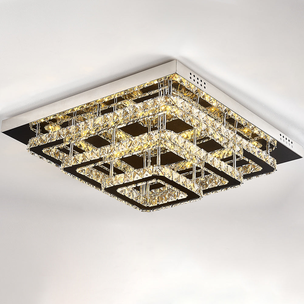 96w LED Ceiling Light 70 x 70 cm Square 3 Tier Crystal Chandelier Ceiling Light Living and Home 