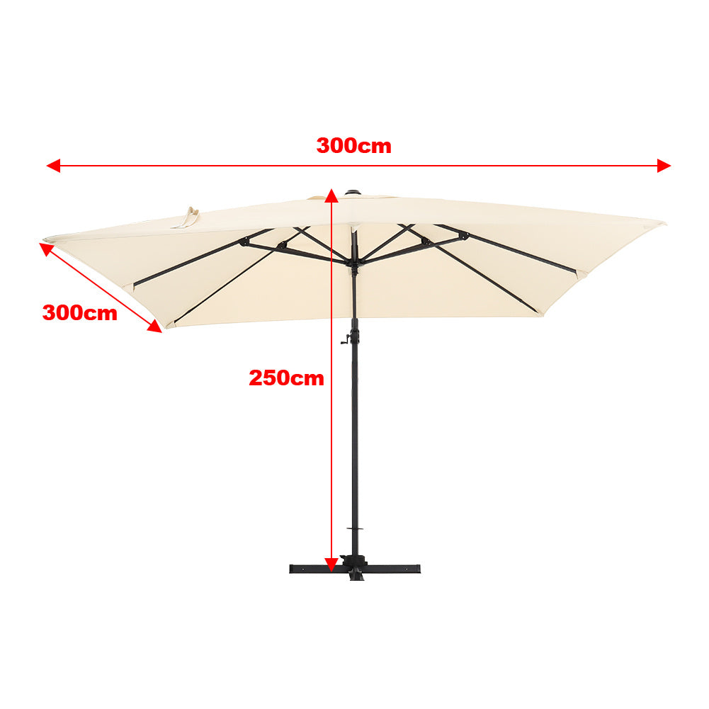 Beige 3 x 3 m Square Cantilever Parasol Outdoor Hanging Umbrella for Garden and Patio Parasols Living and Home 