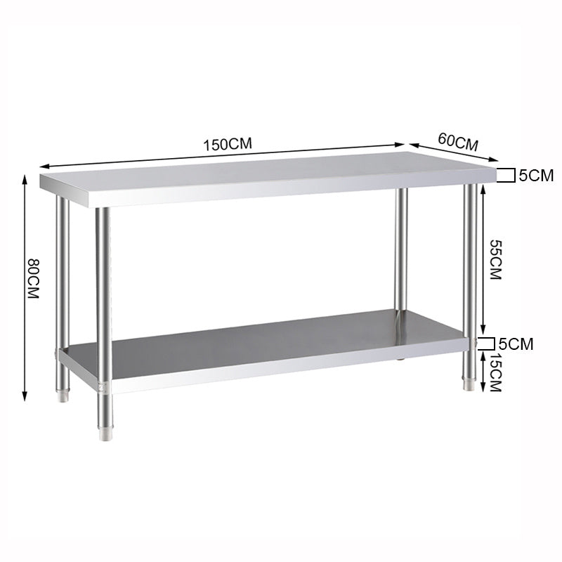 2 Tiers Commercial Kitchen Prep & Work Stainless Steel Table Kitchen Carts & Trolleys Living and Home 